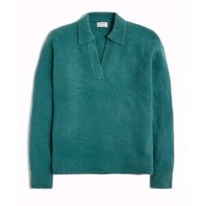 J. Crew Size XS Sweater Polo Extra Soft Yarn Part Wool Teal Green Collar CE966